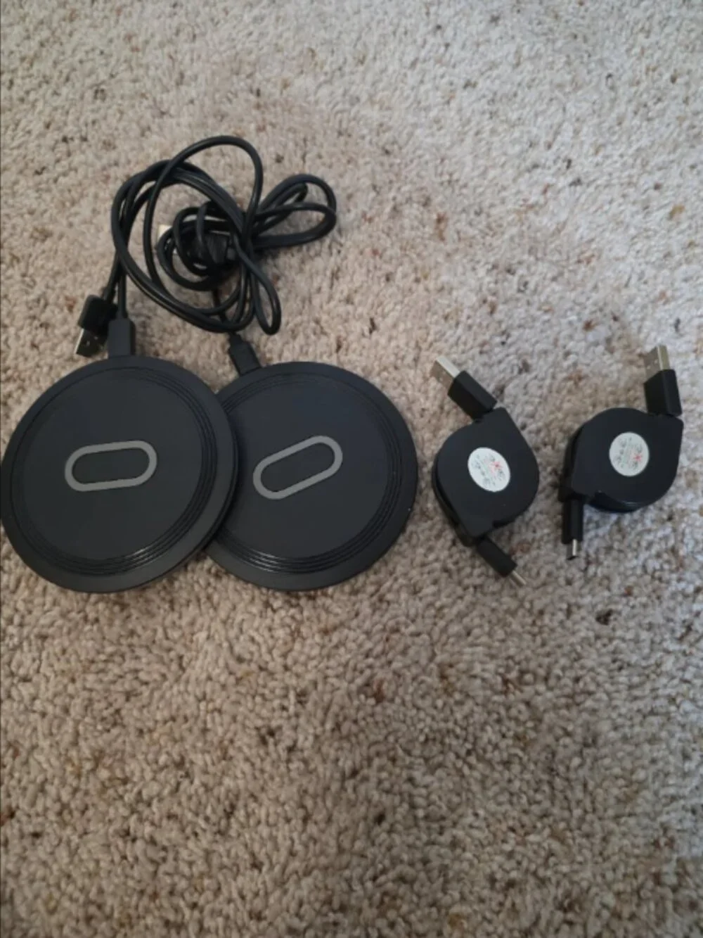 Wireless Charging Pads Set of 2 w/ Retractable USB Cables BUNDLE